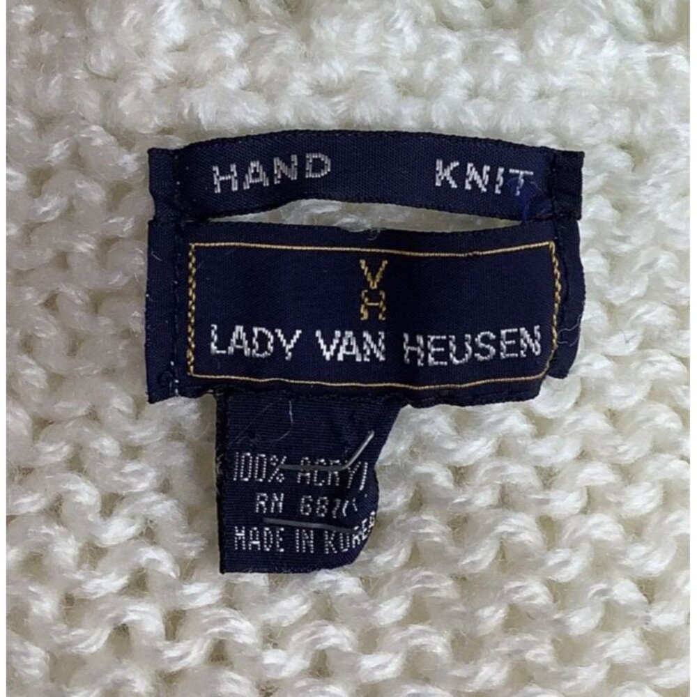 Lady Van Heusen Hand Knit Ivory Sweater M Floral Embroidery & Diamond Pattern - Picture 6 of 7